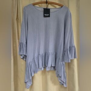 Simply Vera/Vera Wang Blue Striped 3/4 Sleeve Top